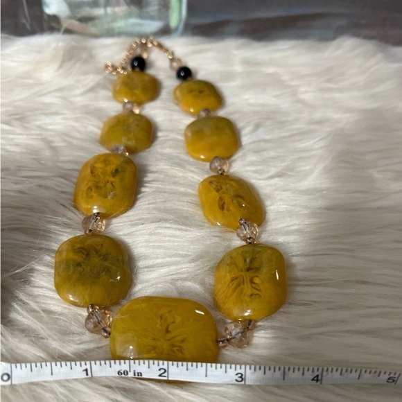 BOHEMIAN Mustard and Black Flat Stone Women’s Necklace, NWOT - Picture 6 of 7